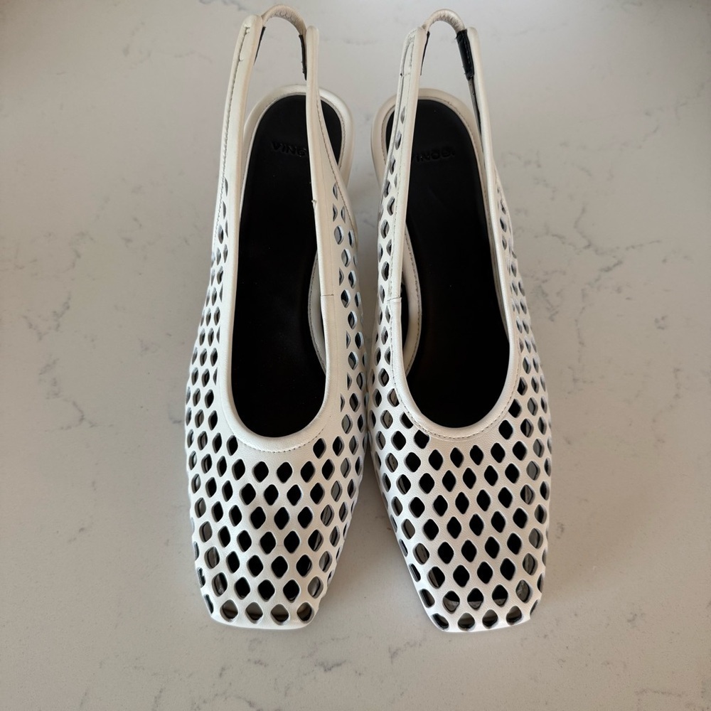 Vince Betty White Perforated Leather Slingback Heels | Size 6 | New Without Box